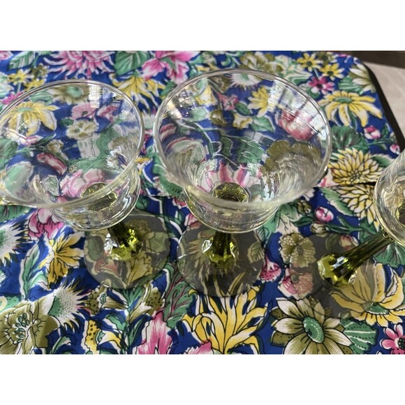 Set of 3 Vintage Partylite Clear Glass Votives Avocado Green Stem Candle Holders - Picture 3 of 6